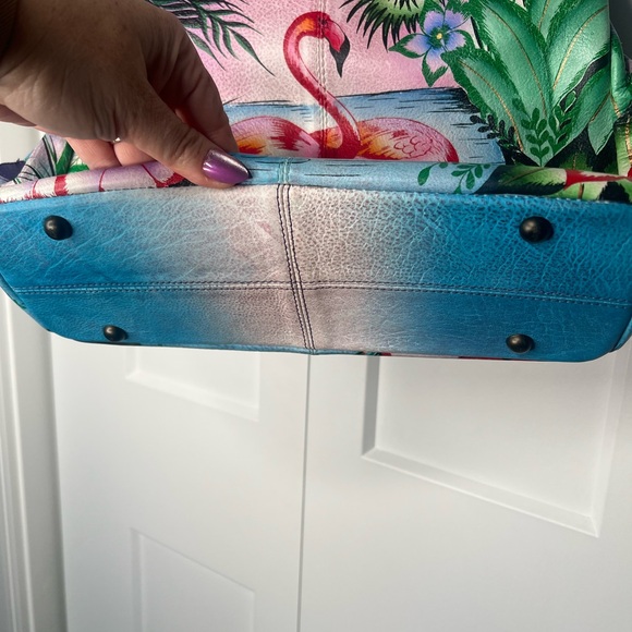 Anuschka Tropical Flamingo Leather Medium Hobo Shoulder Bag NWT with Dust Bag - Picture 2 of 6